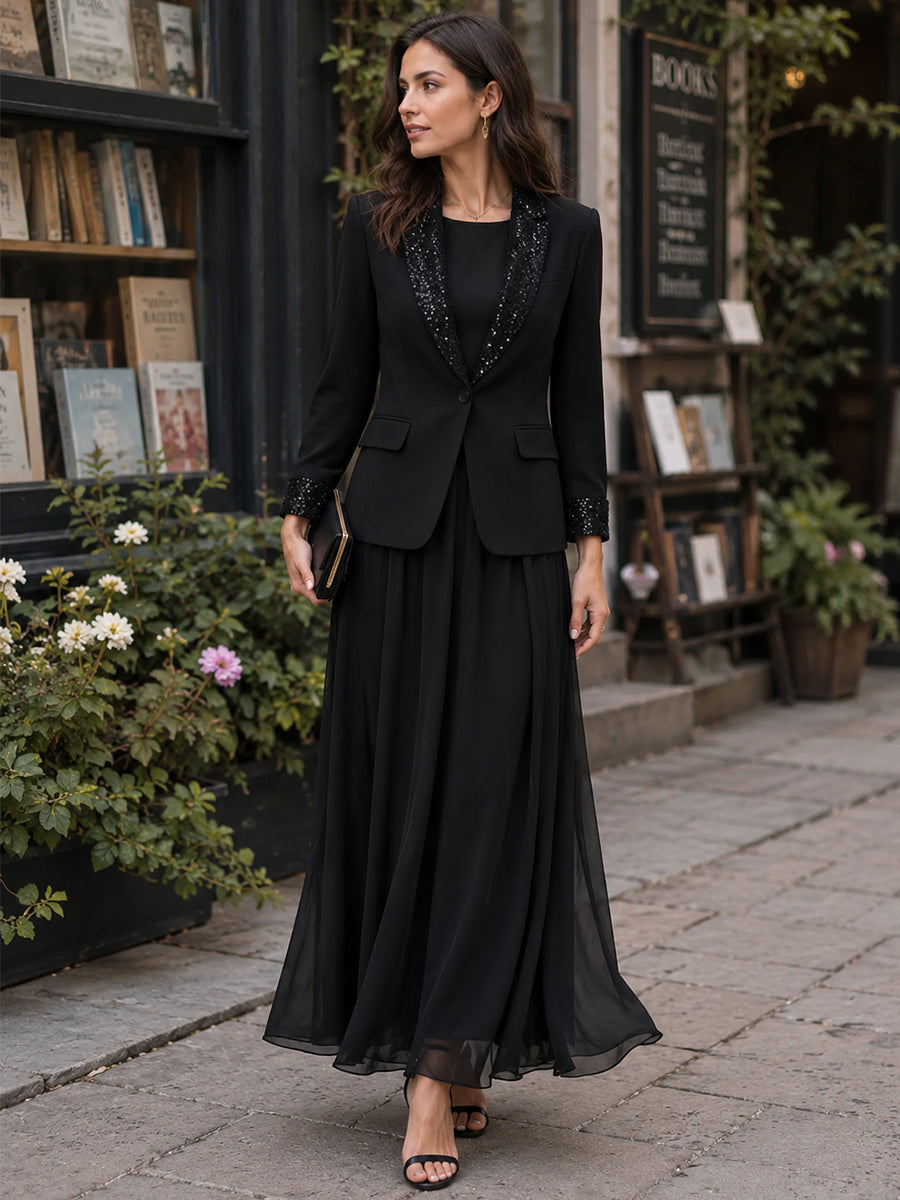 Blazer Tailored con Rever a Punte di Paillettes