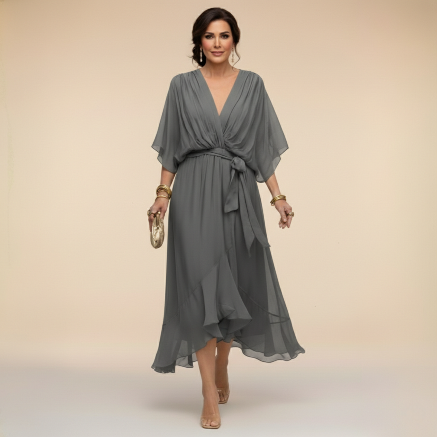 Monica | Vestito in chiffon con scollatura a V