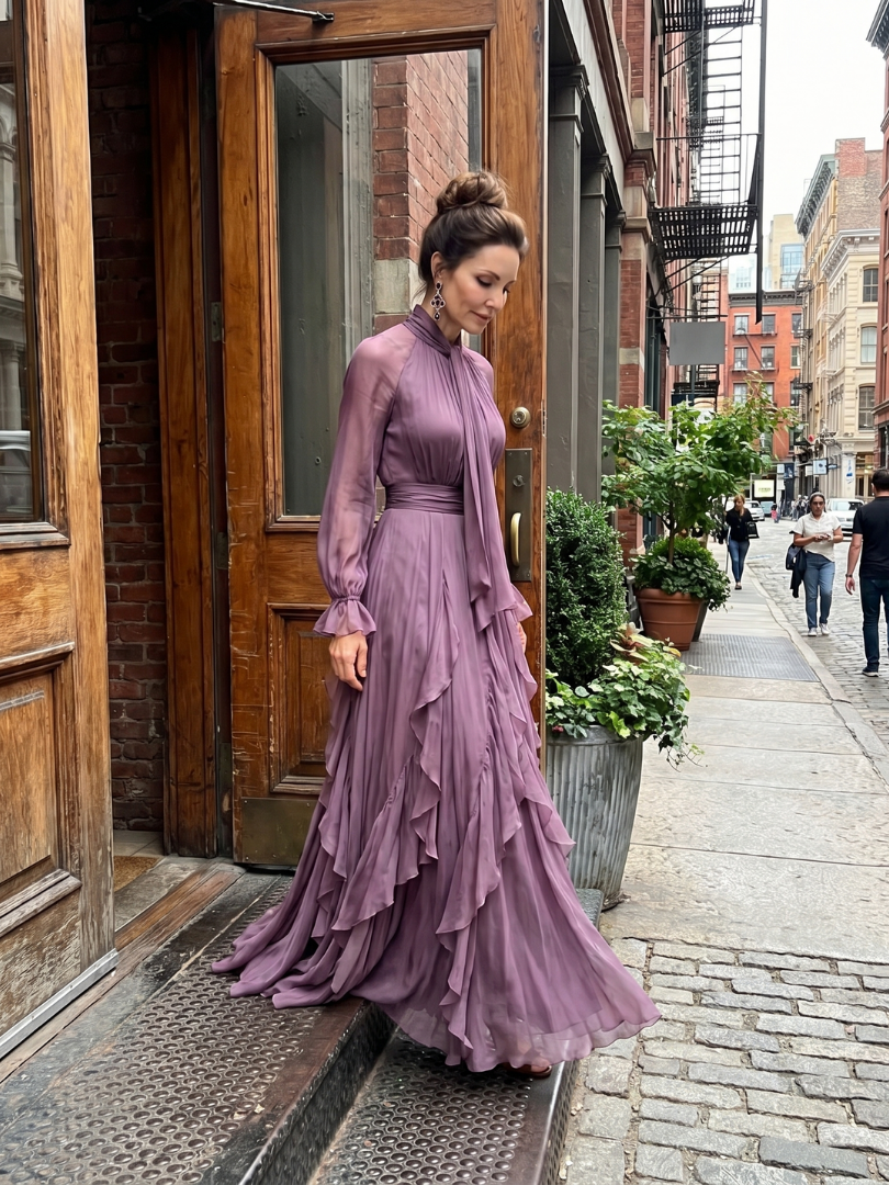Demetria | Abito Maxi a Righe con Collo a Fiocco
