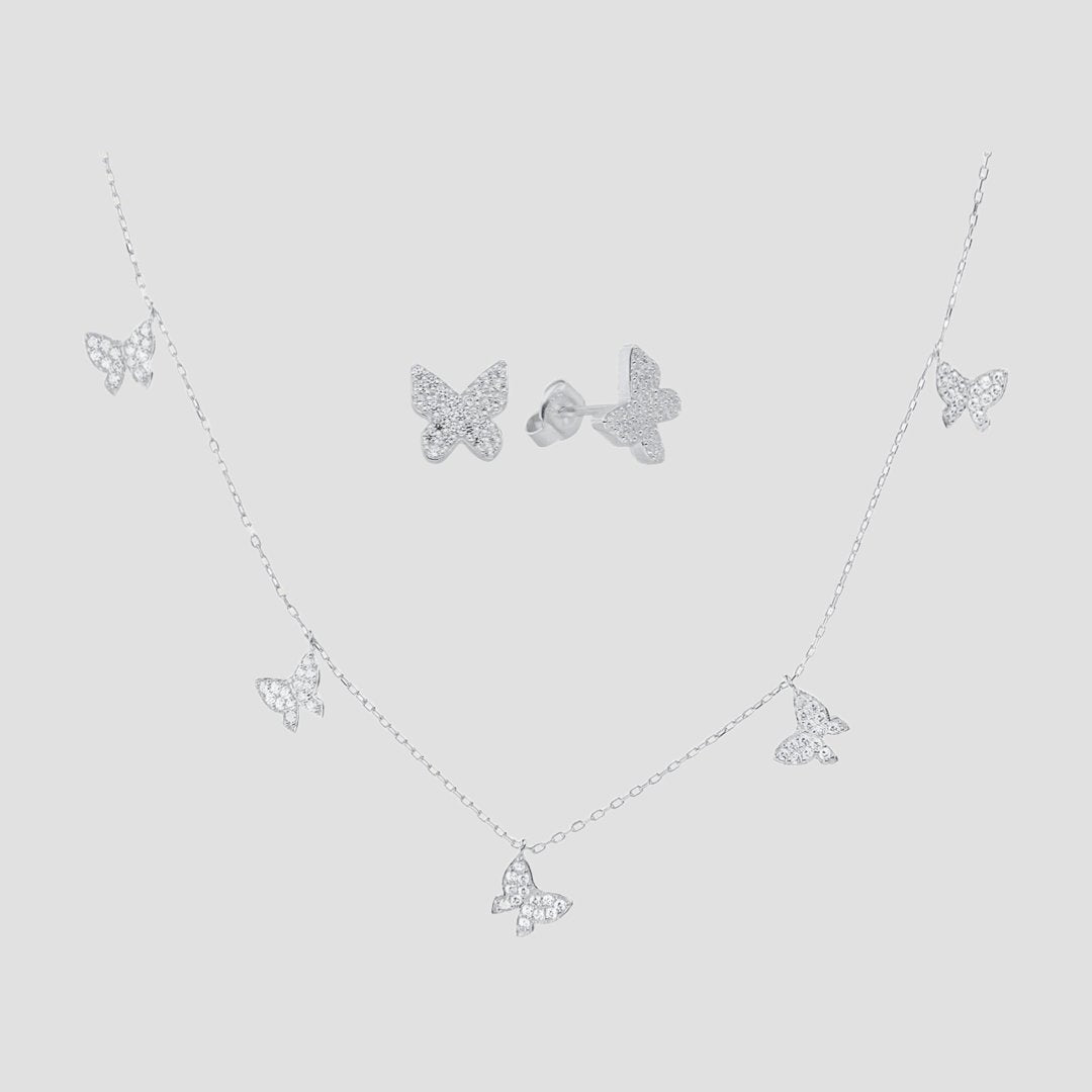 Set di Collana a Farfalla e Orecchini a Farfalla