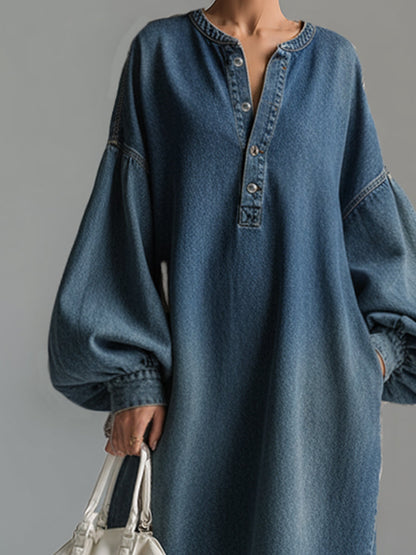Abito Maxi in Denim Blu con Bottoni