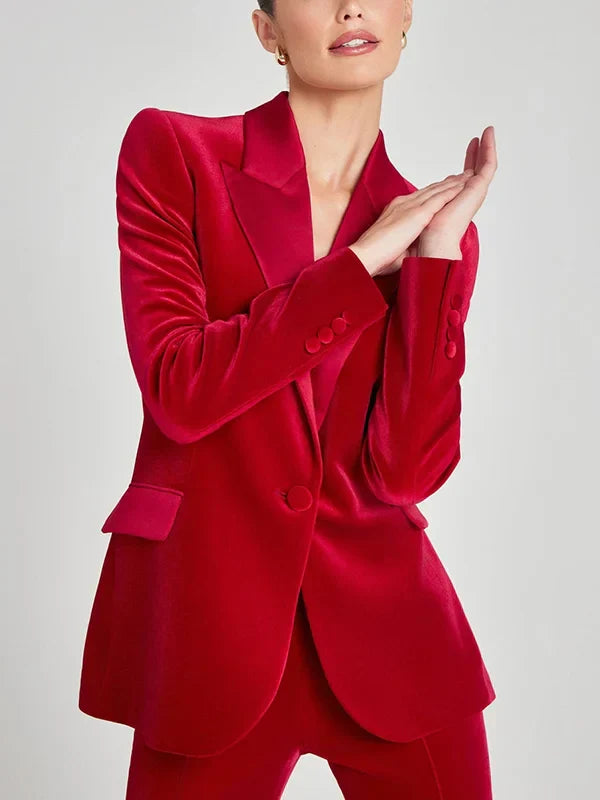 Sofía | Blazer in Velluto Rosso con Rever a Punta