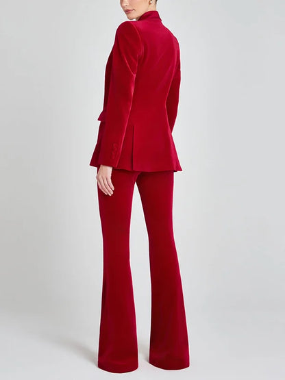 Sofía | Blazer de Terciopelo Rojo con Solapas en Pico