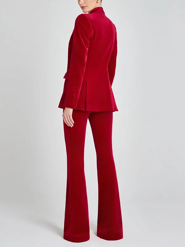 Sofía | Blazer in Velluto Rosso con Rever a Punta