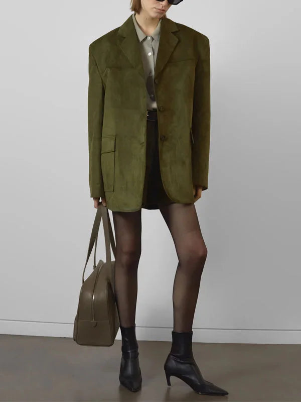 Sofia | Blazer Oversize en Suede Verde Militar