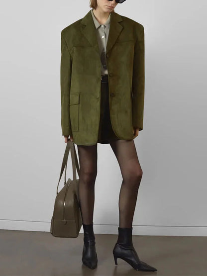 Sofia | Blazer Oversize en Suede Verde Militar