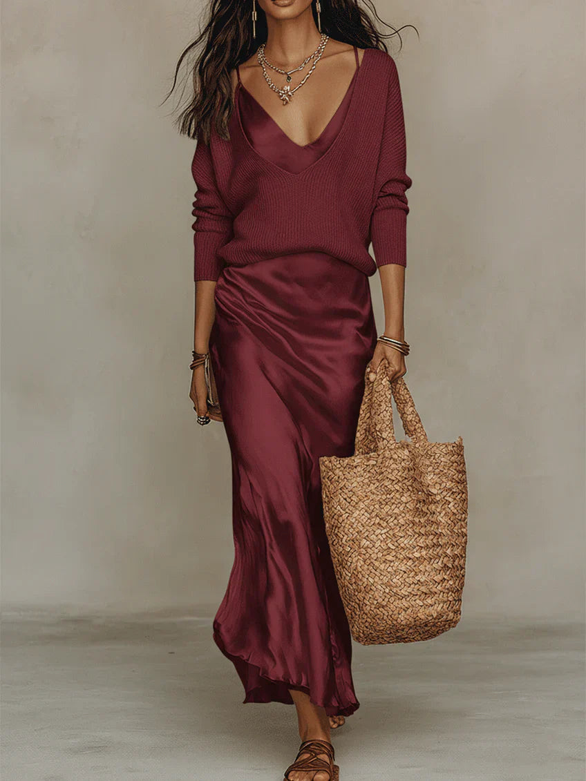 Elena | Midi Satin Dress