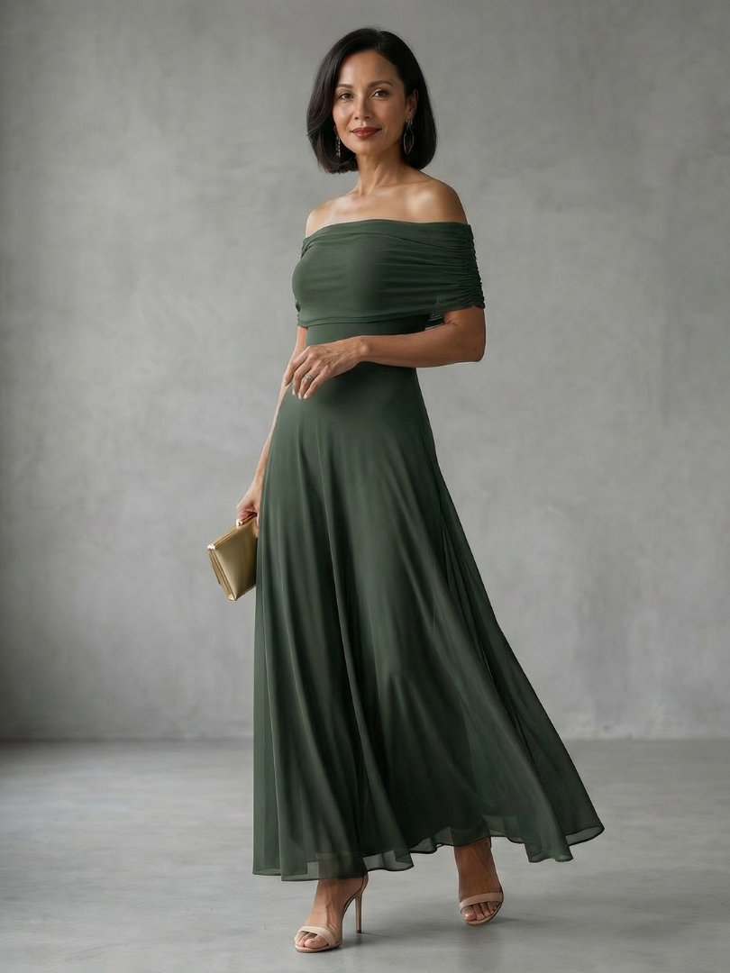 Giugno | Abito Midi Drappeggiato Off Shoulder