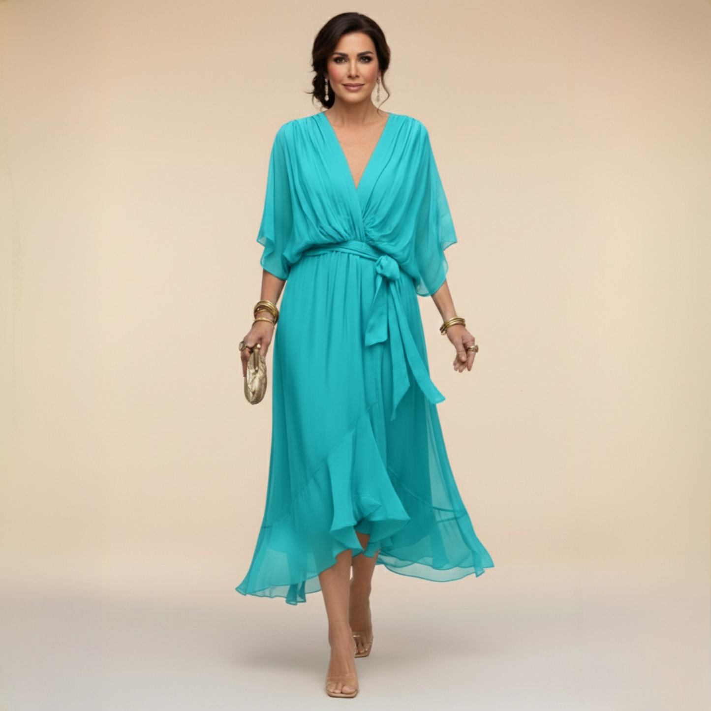 Monica | Vestito in chiffon con scollatura a V