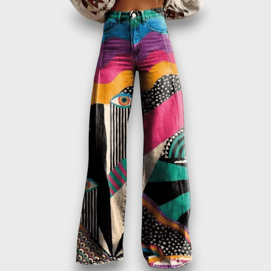 Aralyn – Boho Palazzo-Hose mit künstlerischem Druck