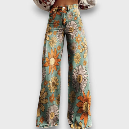 Fiorella – Jeans de pierna ancha con estampado floral retro