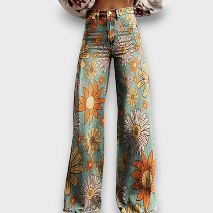 Fiorella – Jeans de pierna ancha con estampado floral retro