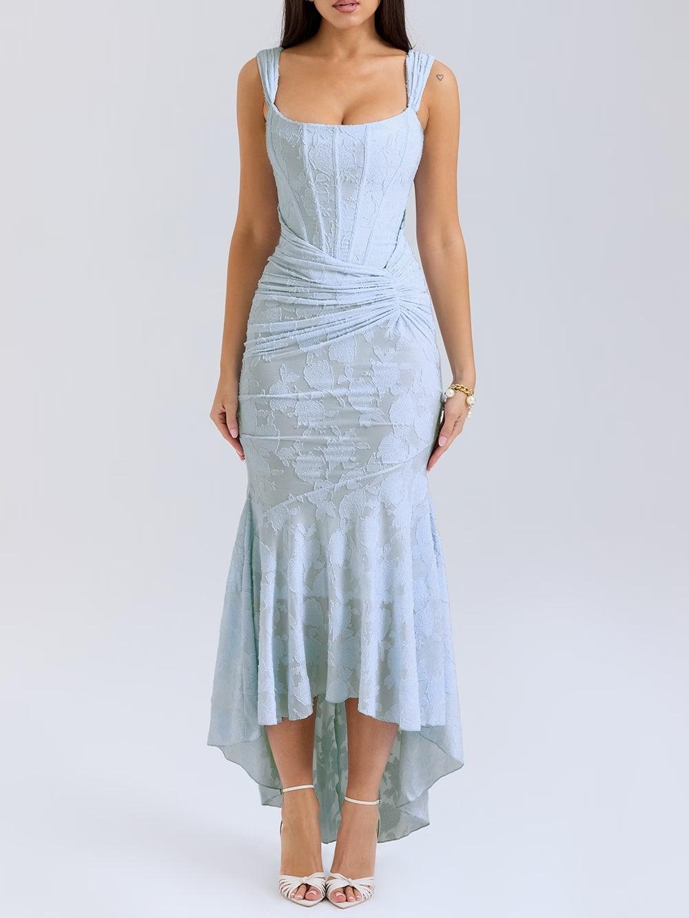 Giulia | Vestito maxi floreale blu campanula