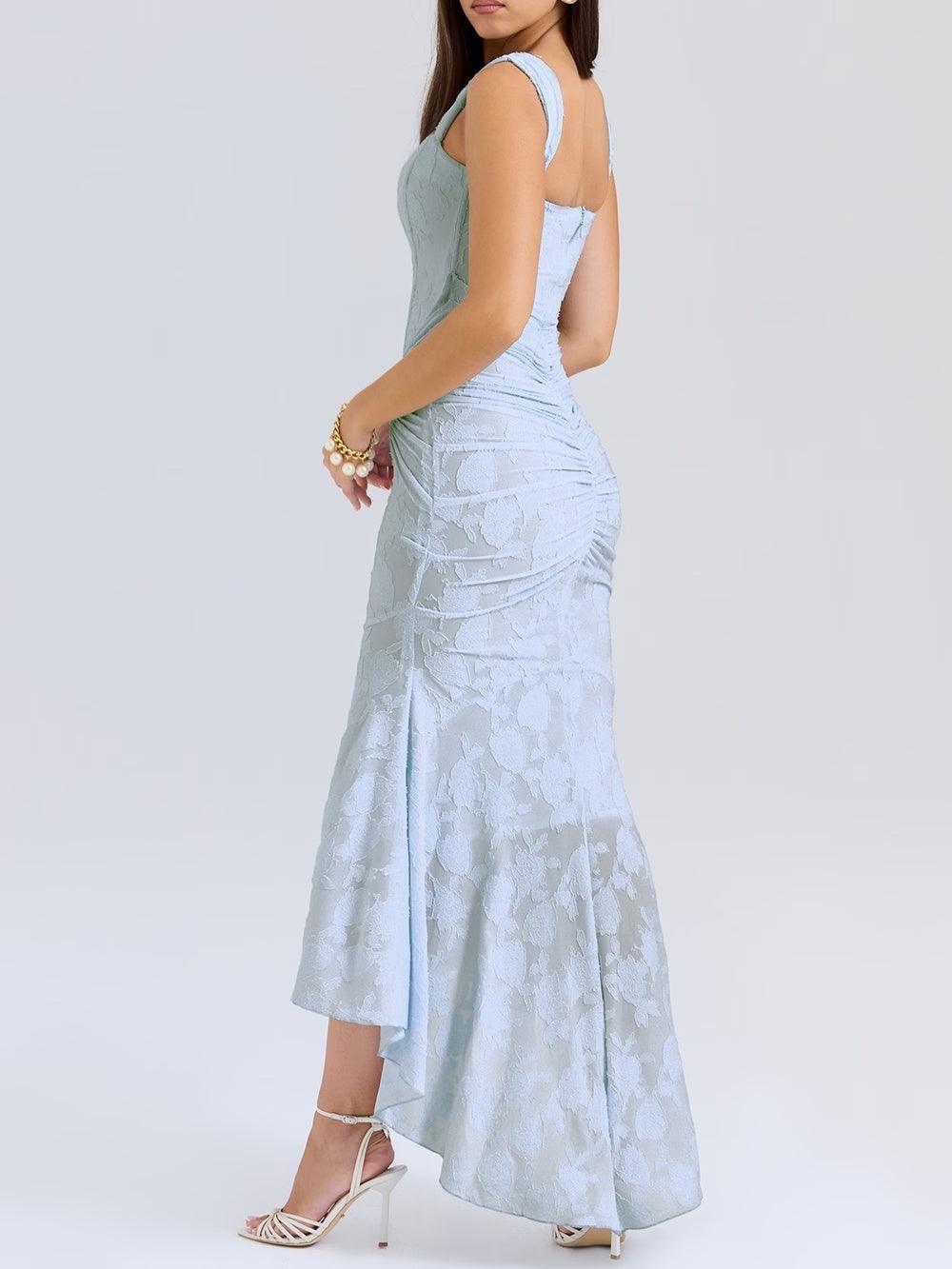 Giulia | Vestito maxi floreale blu campanula