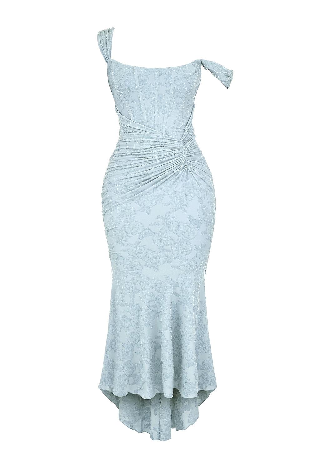 Giulia | Vestito maxi floreale blu campanula