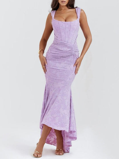 Giulia | Vestito maxi floreale blu campanula