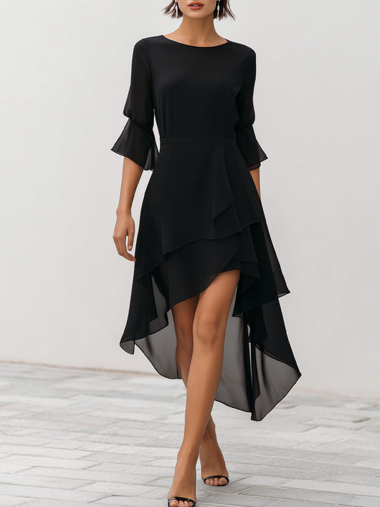 Abito Midi in Chiffon Asimmetrico a Strati