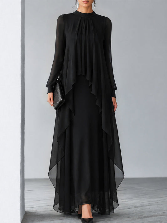 Abito Maxi in Chiffon a Strati e Fluttuante