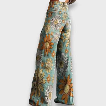 Fiorella – Jeans de pierna ancha con estampado floral retro