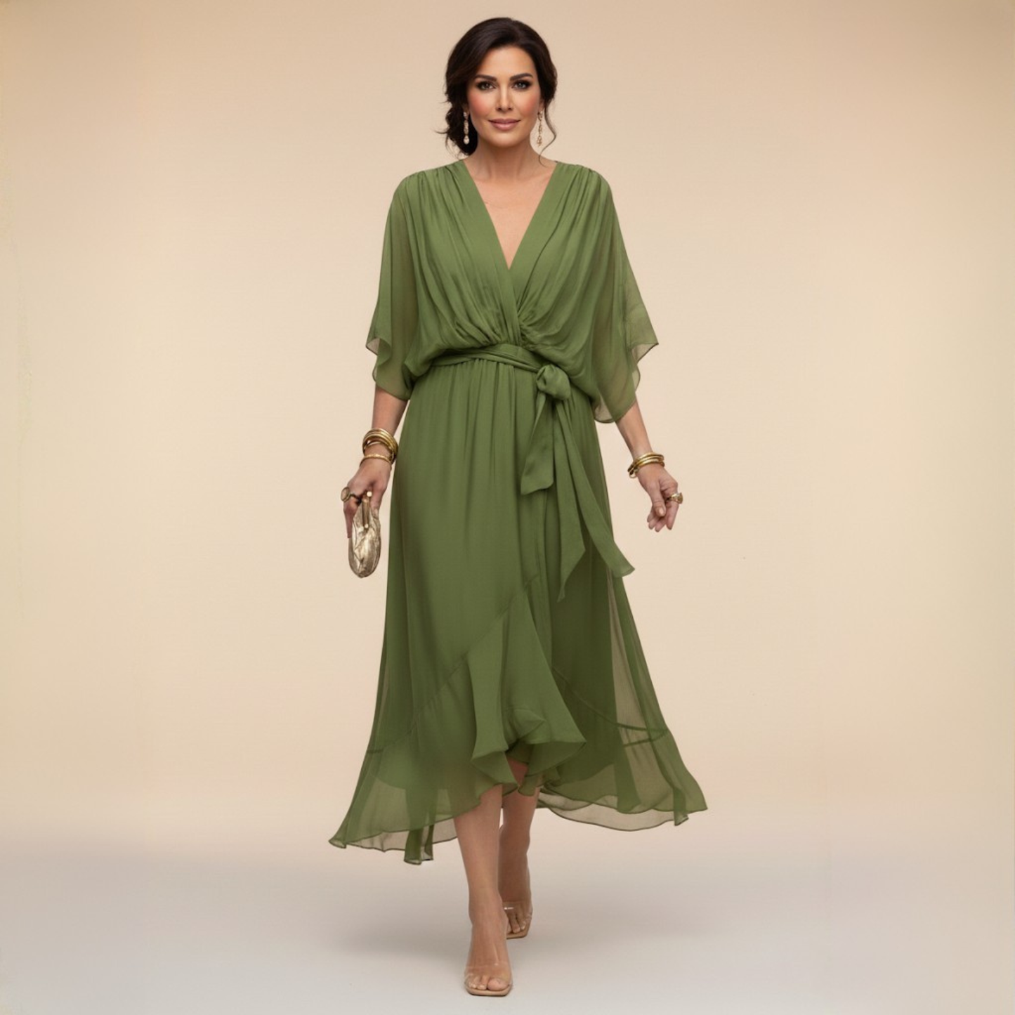 Monica | Vestito in chiffon con scollatura a V