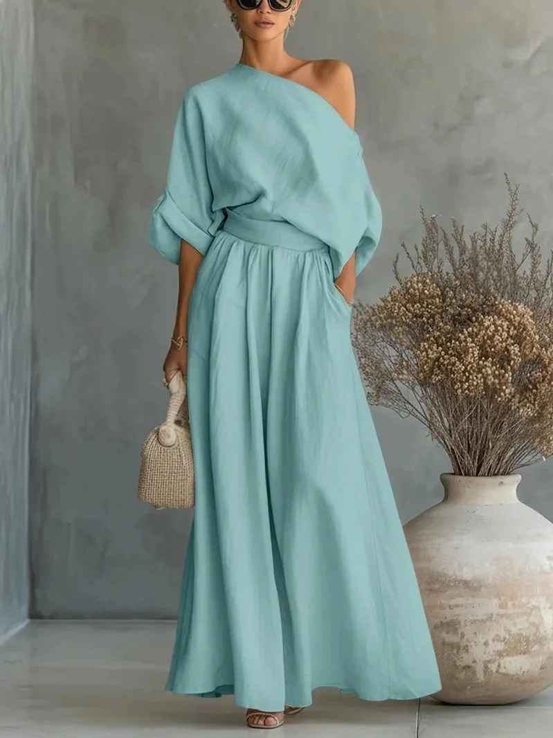 Lisa | Top Morbido Off-Shoulder e Set di Pantaloni Tapered