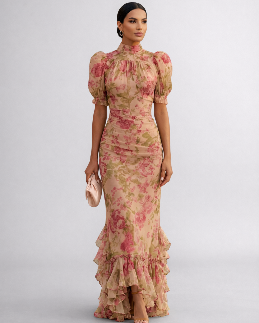 Rosario | Abito Lungo in Chiffon con Stampa Floreale