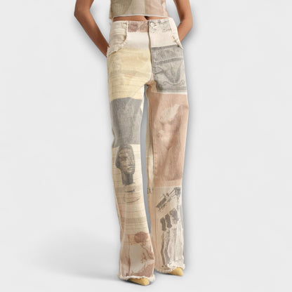 Rhea – Jeans de pierna ancha estampados con un toque vintage