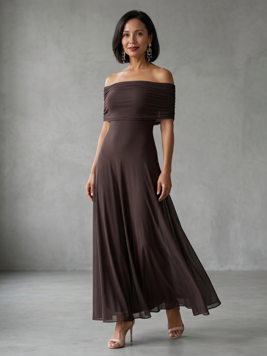 Giugno | Abito Midi Drappeggiato Off Shoulder