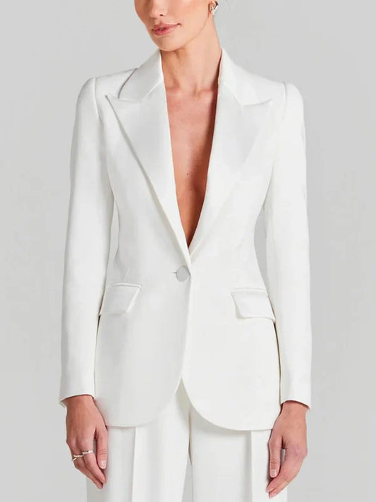 Sofía | Blazer Blanco de Un Botón con Cuello Plisado