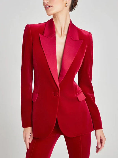 Sofía | Blazer in Velluto Rosso con Rever a Punta