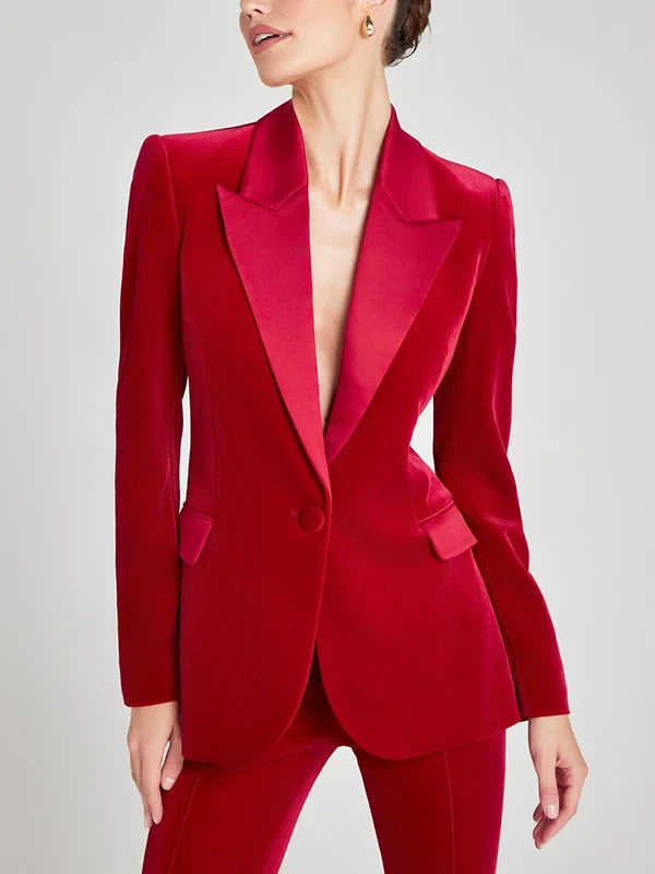Sofía | Blazer de Terciopelo Rojo con Solapas en Pico