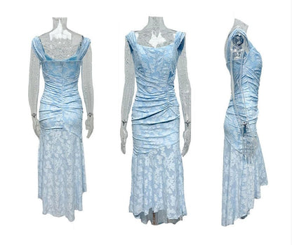 Giulia | Vestito maxi floreale blu campanula