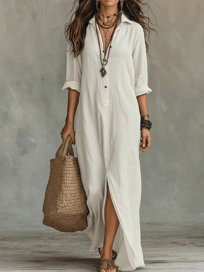 Soline™ | Abito Maxi Nero Oversize con Bottoni