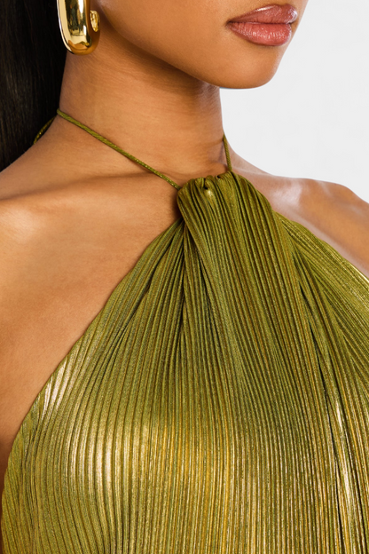 Emma | Vestito Halter con Schiena Scoperta in Finitura Metallica