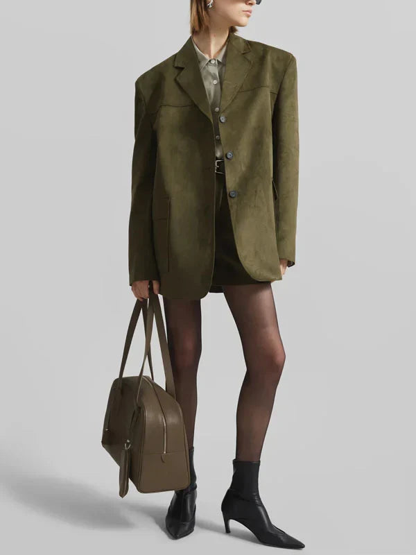 Sofia | Blazer Oversize en Suede Verde Militar