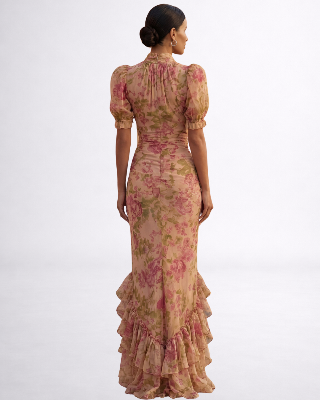 Rosario | Abito Lungo in Chiffon con Stampa Floreale