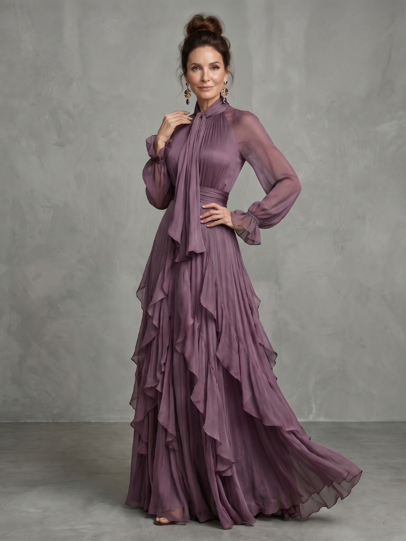 Demetria | Abito Maxi a Righe con Collo a Fiocco