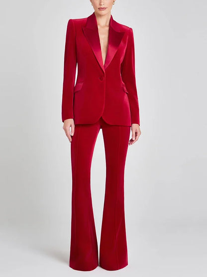Sofía | Blazer de Terciopelo Rojo con Solapas en Pico
