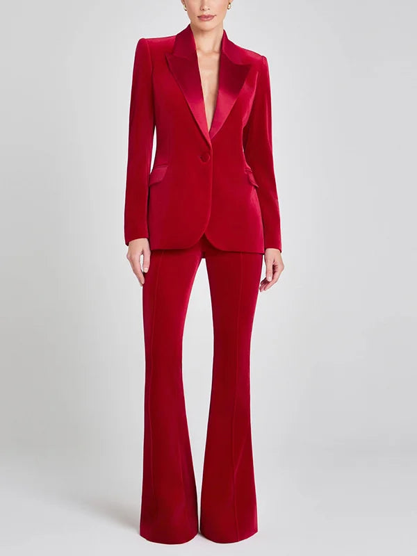 Sofía | Blazer in Velluto Rosso con Rever a Punta