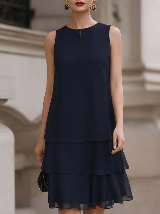 Abito senza maniche in chiffon a strati