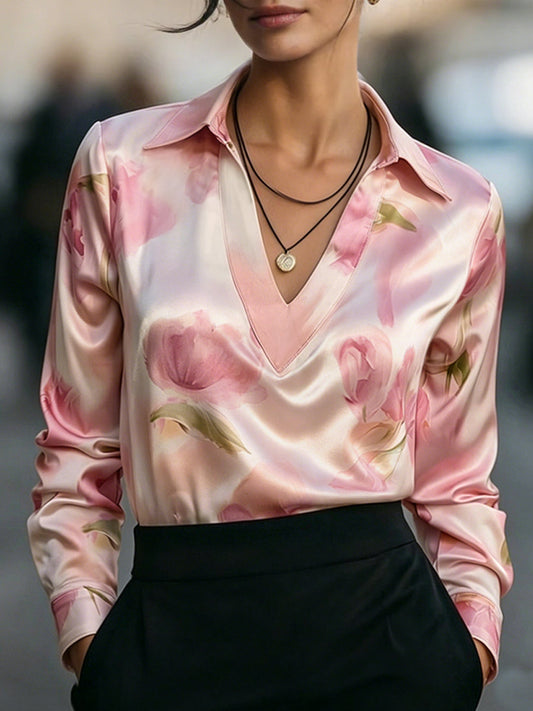 Blusa Elegante in Raso con Stampa Floreale