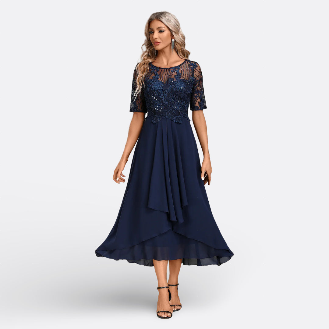 Mariana - Vestido de Encaje con Mangas Cortas Elegantes