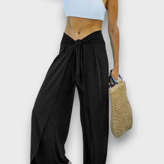 Narella – Pantalones de verano con efecto cruzado y cinturilla para anudar