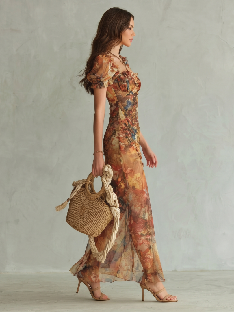 Ciel | Abito Midi Arricciato con Maniche Ruffle