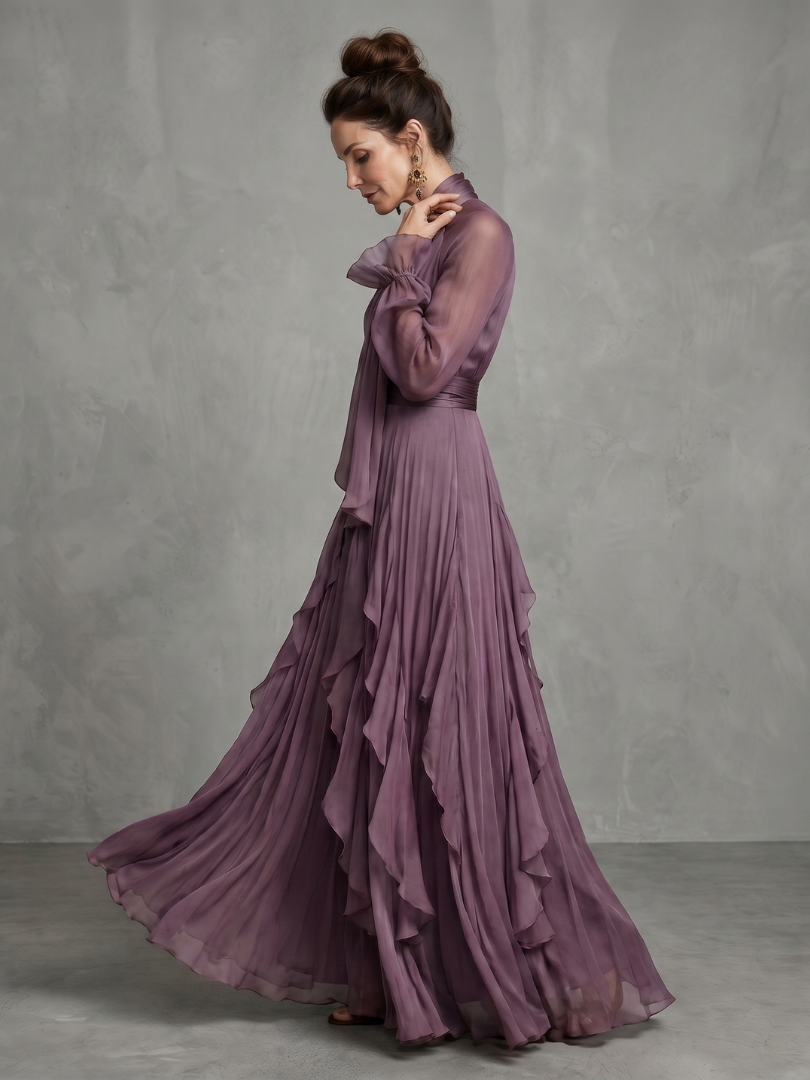 Demetria | Abito Maxi a Righe con Collo a Fiocco