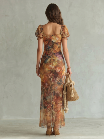 Ciel | Abito Midi Arricciato con Maniche Ruffle