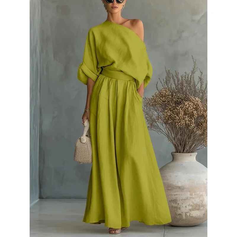 Lisa | Top Morbido Off-Shoulder e Set di Pantaloni Tapered