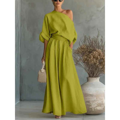 Lisa | Top Morbido Off-Shoulder e Set di Pantaloni Tapered