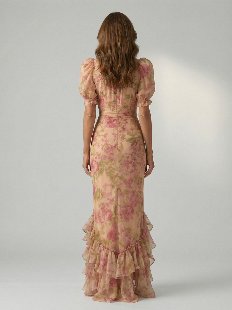 Vianne | Abito Maxi con Collo Alto e Maniche Corte