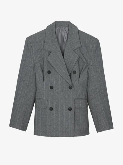 Sofia | Blazer Gris Rayado con Cintura